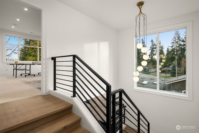 staircase with wood-type flooring