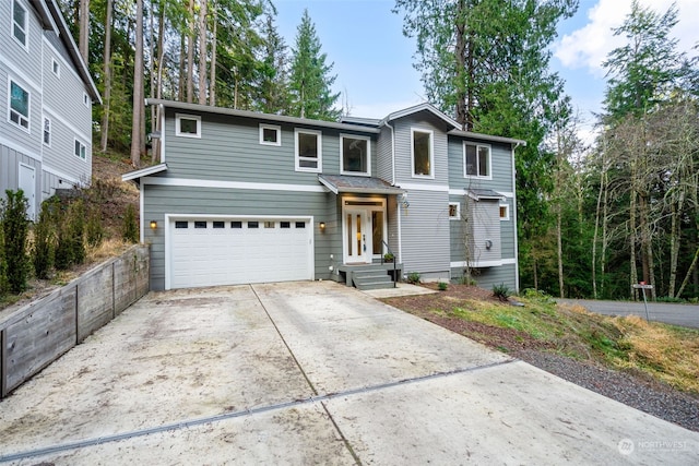 front facade with a garage