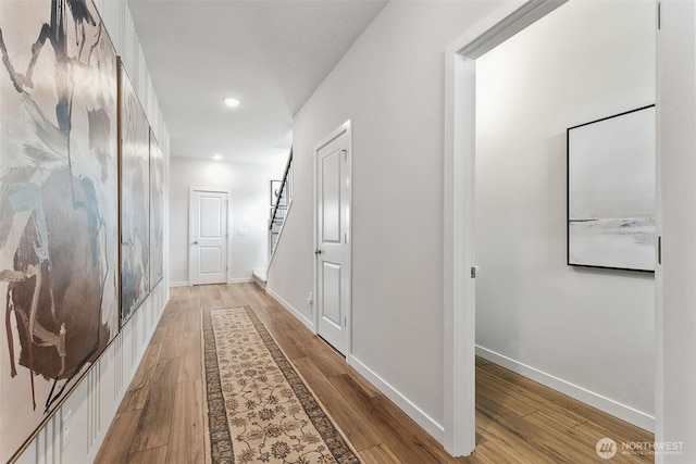 17920 139th Pl E, Puyallup, WA 98374 - hallway featuring light wood-type flooring, baseboards, and recessed lighting
