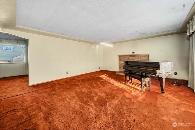 misc room featuring carpet flooring and a textured ceiling