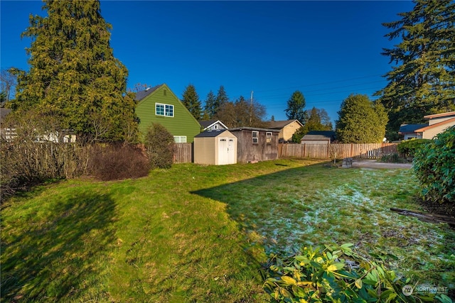 view of yard with a storage shed