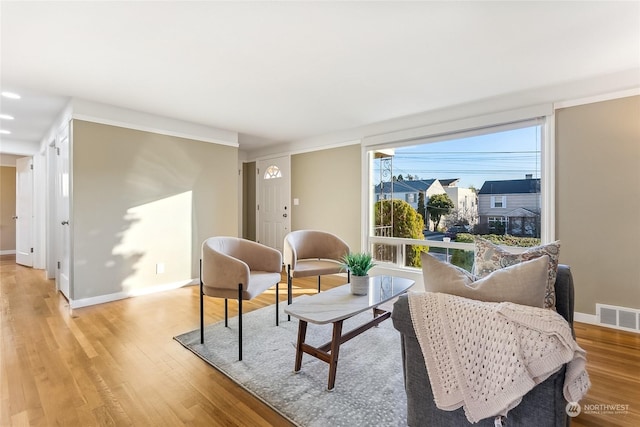 living area with light wood-type flooring