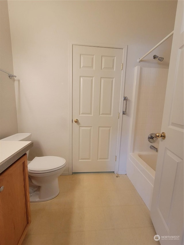 full bathroom with vanity, toilet, and bathing tub / shower combination