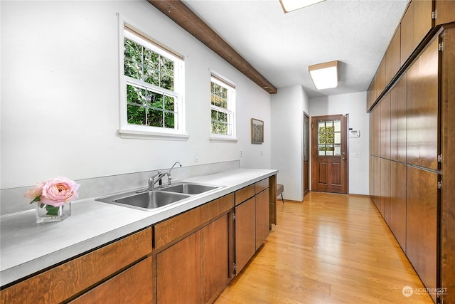 kitchen featuring plenty of natural light, sink, and light hardwood / wood-style floors