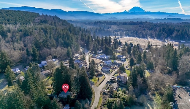 birds eye view of property with a mountain view