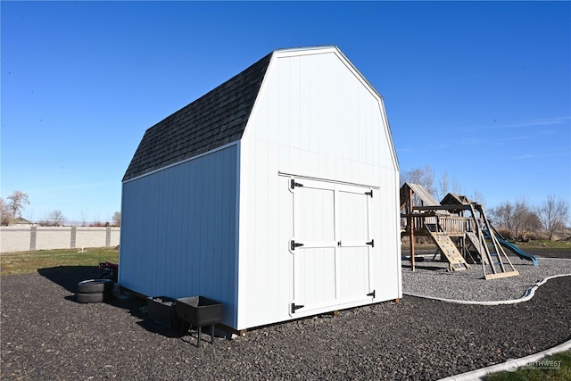 view of outdoor structure featuring a playground