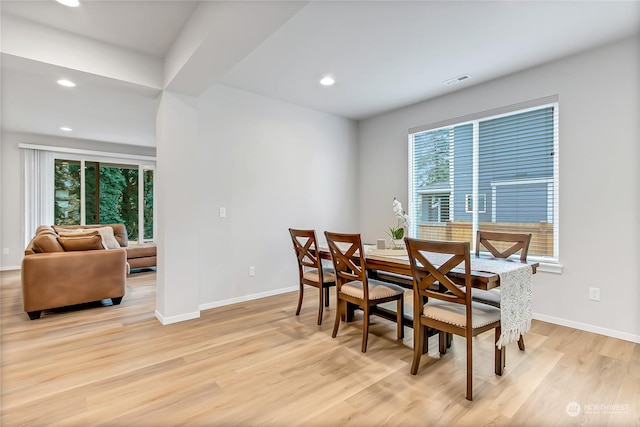 dining room featuring light wood-type flooring and plenty of natural light