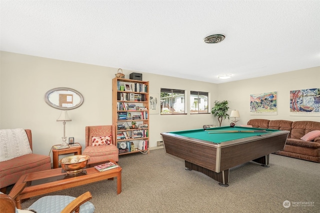 recreation room featuring billiards and carpet