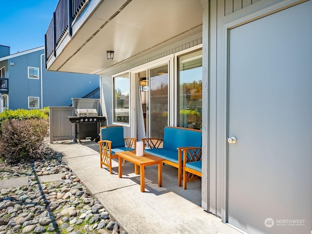 view of patio / terrace featuring area for grilling and outdoor lounge area