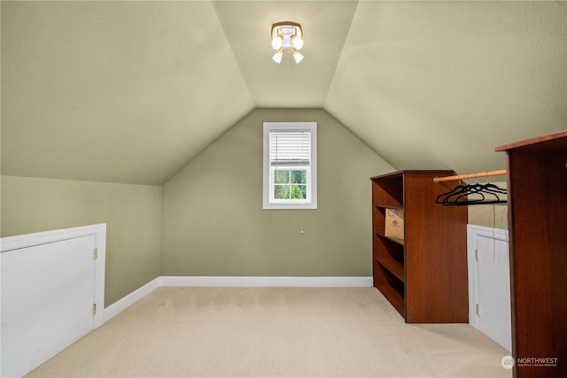 additional living space featuring light carpet and lofted ceiling