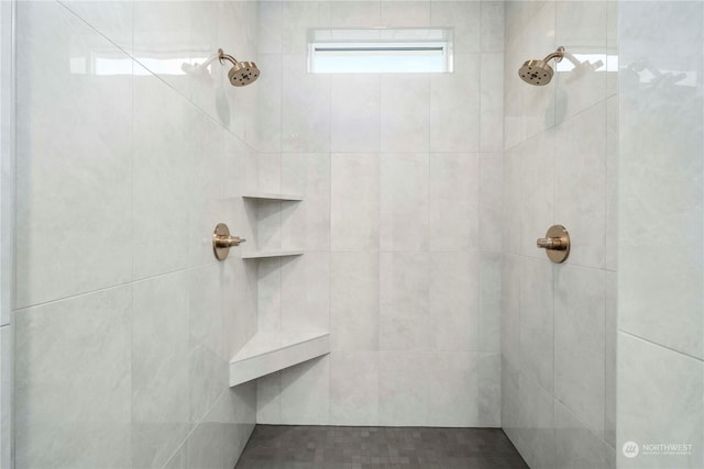 bathroom with a tile shower