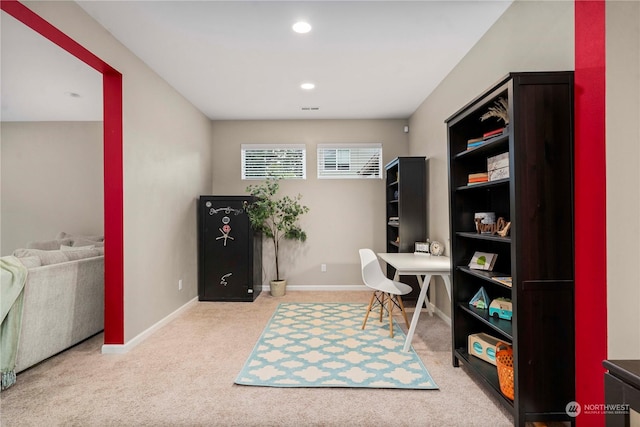 view of carpeted office space