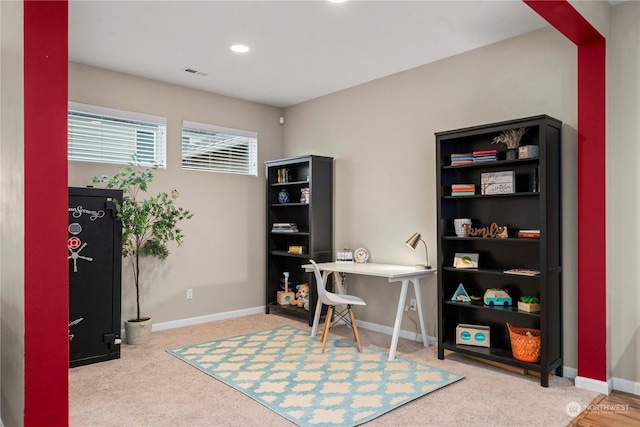 view of carpeted office space