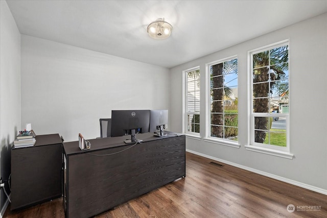 home office featuring hardwood / wood-style floors