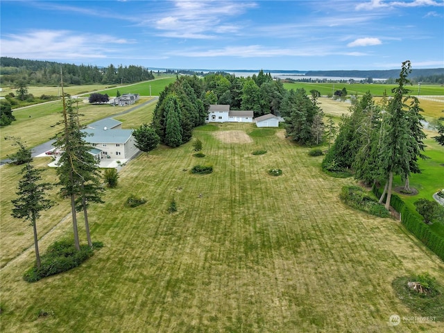 birds eye view of property featuring a rural view