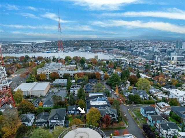 drone / aerial view featuring a water view