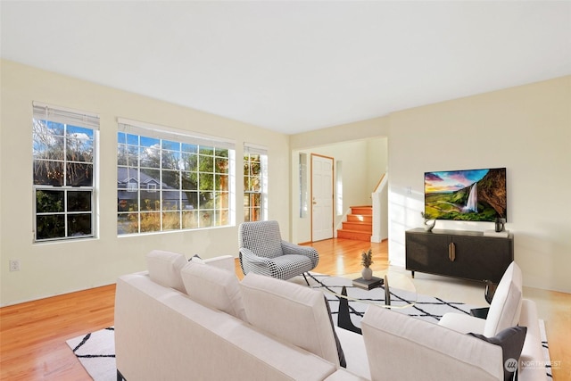 living room with light wood-type flooring