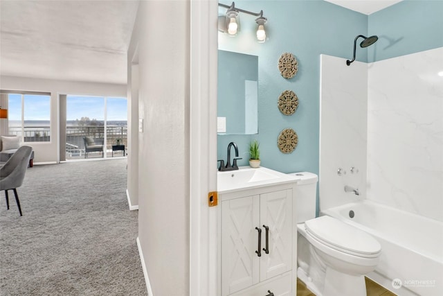 full bathroom featuring vanity, toilet, and bathtub / shower combination