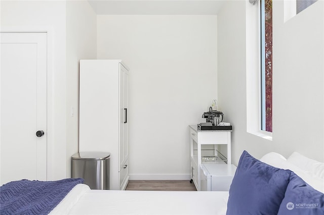 bedroom with wood-type flooring