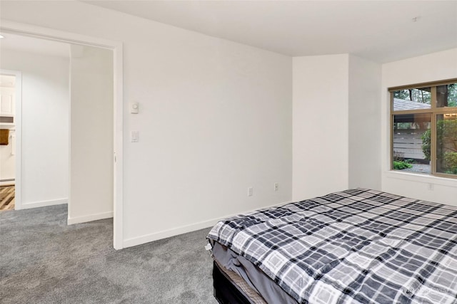 carpeted bedroom featuring a baseboard radiator and a closet