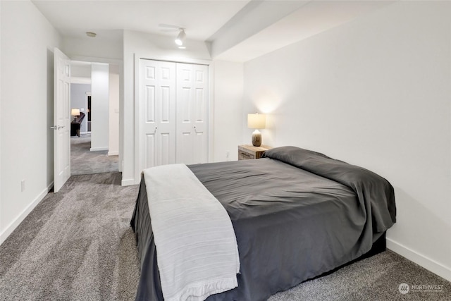 bedroom with a closet and carpet flooring