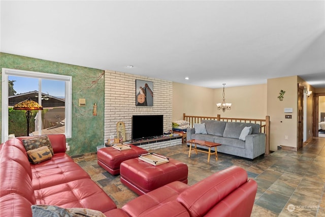 living room with a chandelier