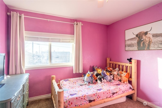 bedroom featuring carpet and ceiling fan