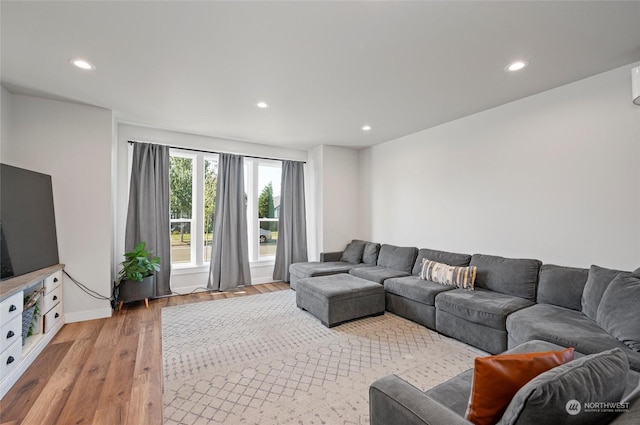 living room with light hardwood / wood-style floors