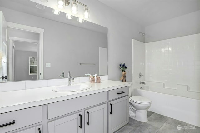 full bathroom featuring shower / bath combination, toilet, tile patterned floors, and vanity