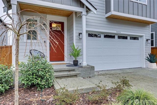 entrance to property with a garage