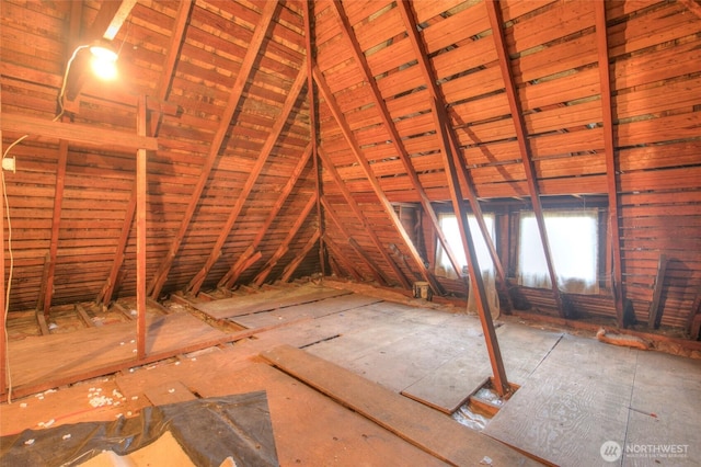 view of unfinished attic