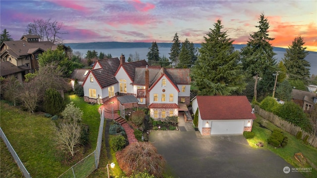 view of aerial view at dusk