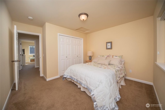 bedroom with carpet floors and a closet