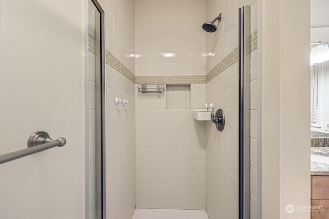 bathroom featuring a shower with shower door