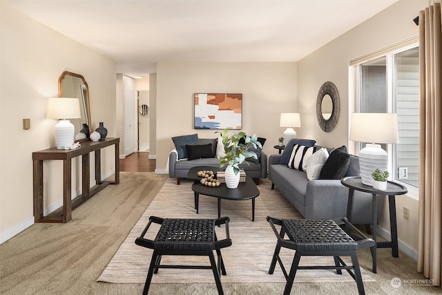 living room with light carpet