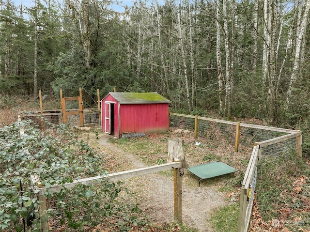 view of yard featuring a storage shed