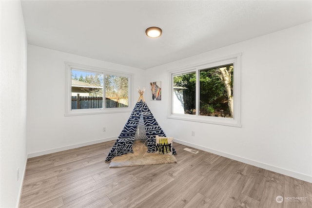 game room featuring light hardwood / wood-style floors