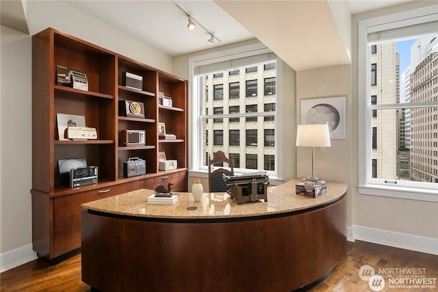 office area with dark hardwood / wood-style floors