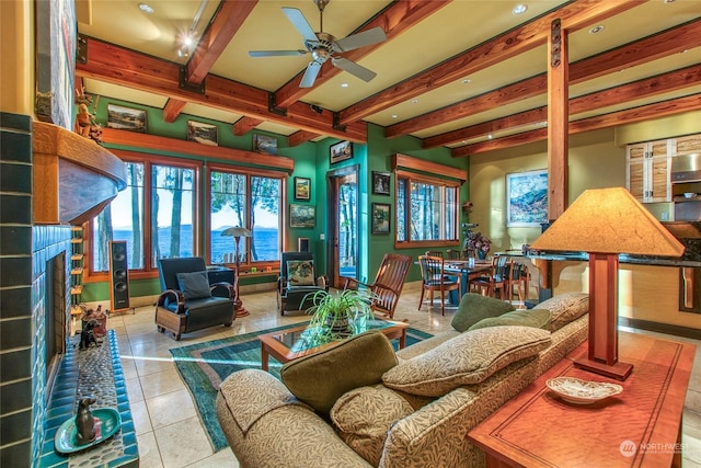 building lobby with a water view