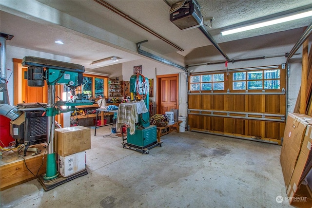 garage with a garage door opener