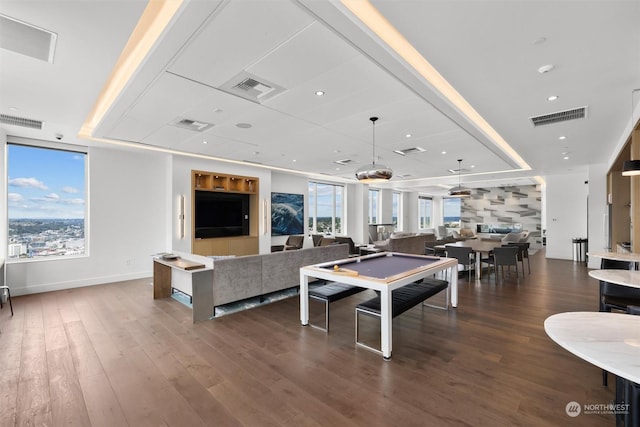 recreation room featuring dark wood-type flooring