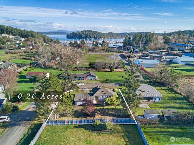 bird's eye view featuring a water view