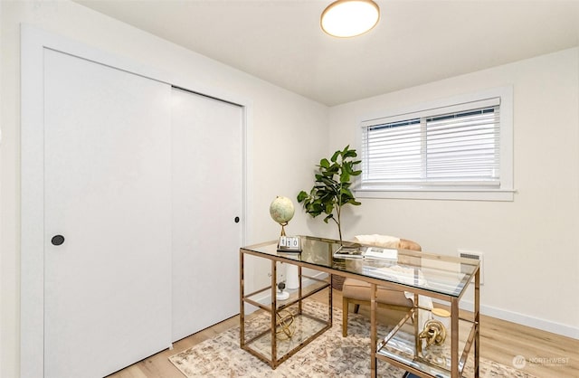 office area featuring light hardwood / wood-style floors