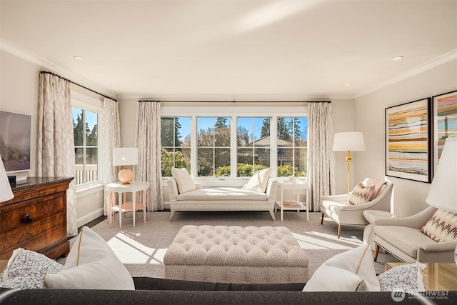 interior space with a wealth of natural light and ornamental molding