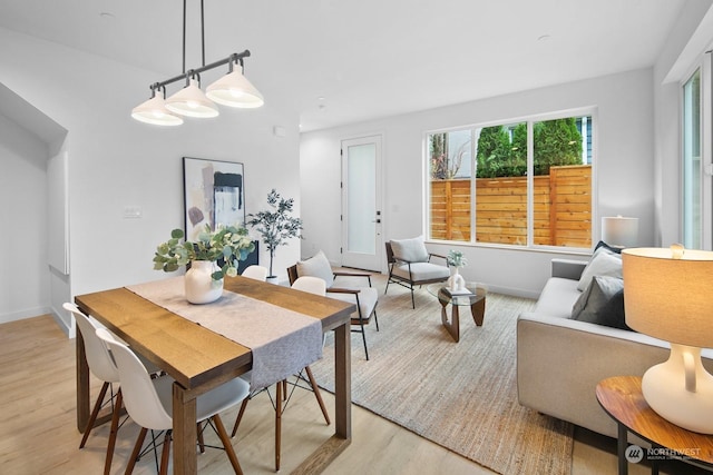 dining space featuring light wood-type flooring