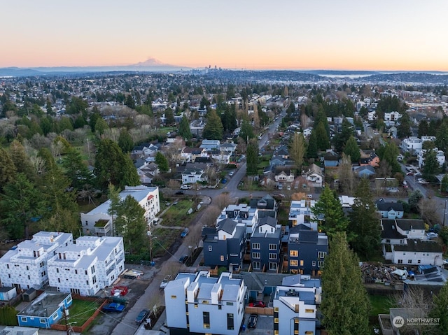 view of aerial view at dusk