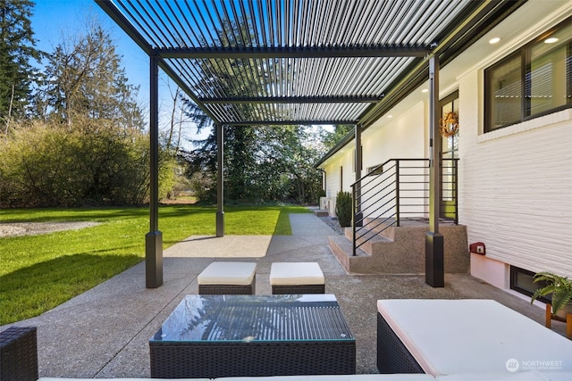 view of patio featuring a pergola