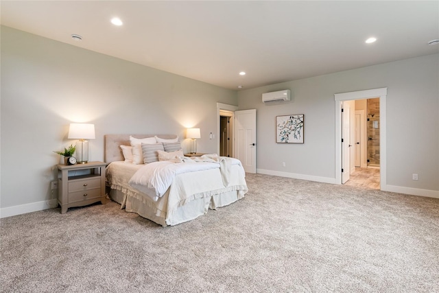 5986 Ranch Loop, Ferndale, WA 98248 - bedroom featuring a wall mounted air conditioner, baseboards, light colored carpet, and recessed lighting