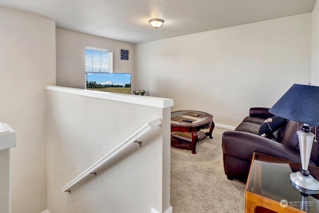 living room featuring light colored carpet