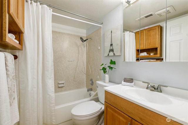 full bathroom with vanity, toilet, and shower / bath combo